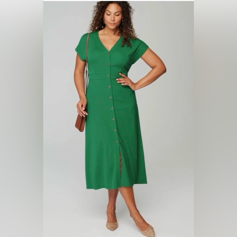 J. Jill Green Button-Down Dress in Size 2X